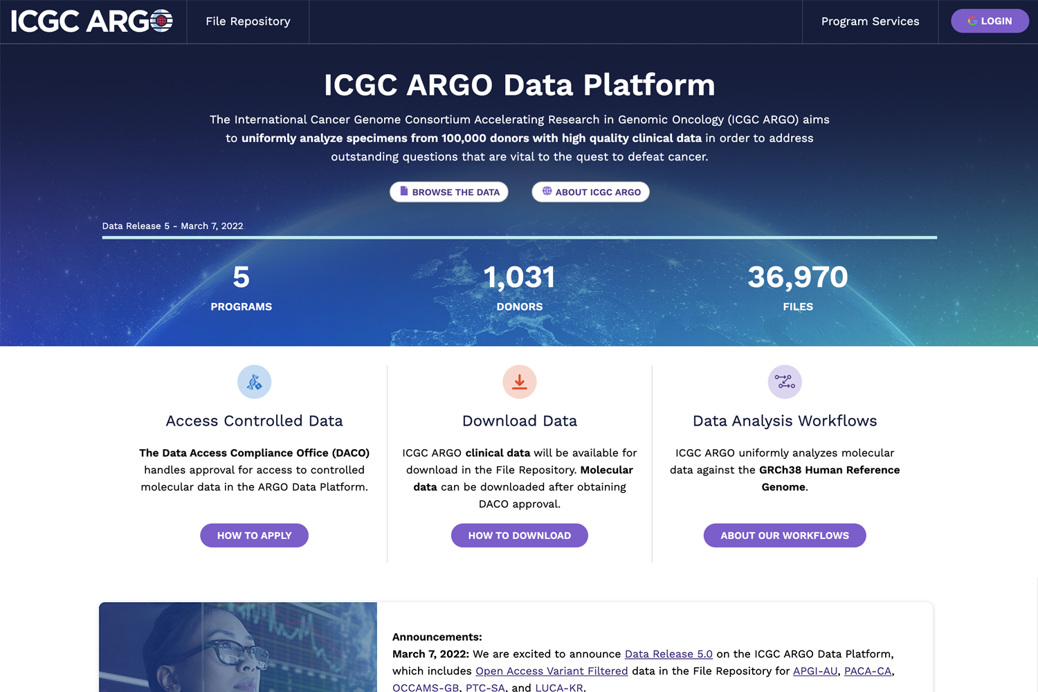 ICGC ARGO Data Platform Homepage