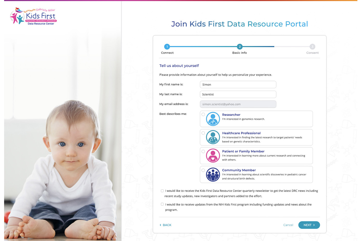 Kids First Data Portal Registration Form